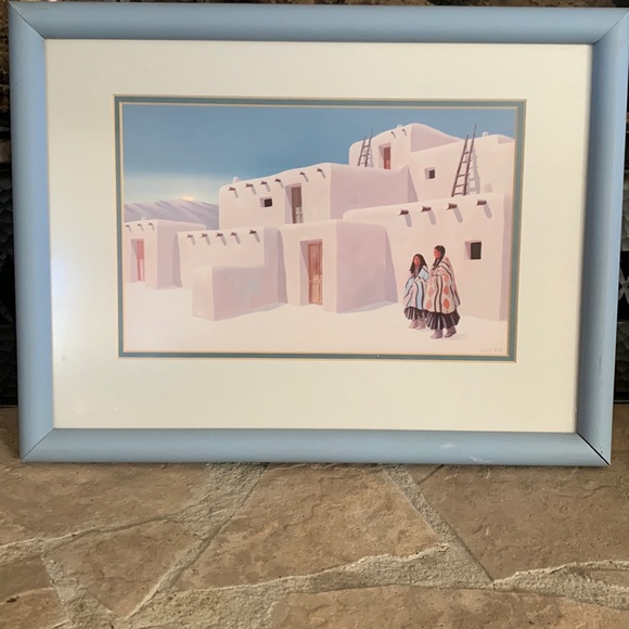 🔥American Southwest lithograph depicting Pueblo Indian White Adobe Village 🖼️ - Picture 1 of 5